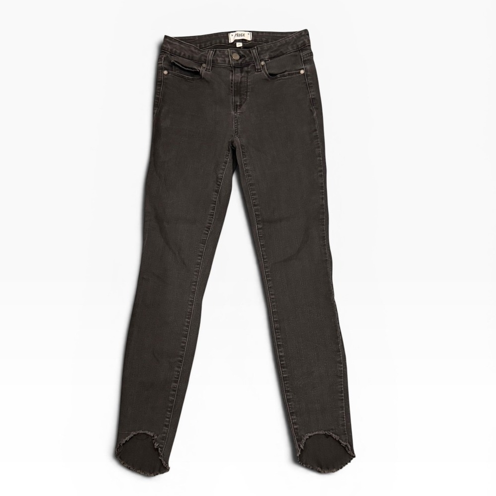Paige Verdugo Ankle Skinny Jeans Faded Black Tulip Raw Step Hem Size 26 Boho EUC